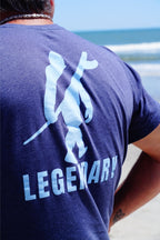 legendary tee back graphic bigfoot surf logo navy shirt detail close up