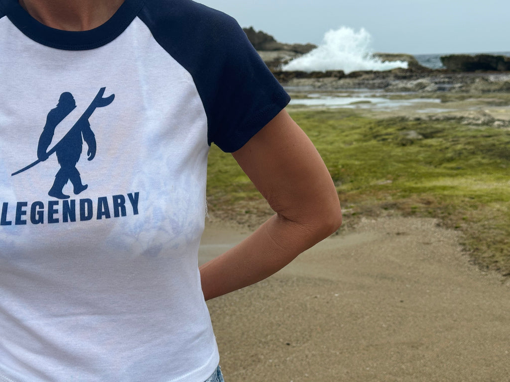 Legendary Women’s Raglan Baby Tee – Navy Blue & White