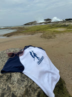 Legendary Women’s Raglan Baby Tee – Navy Blue & White